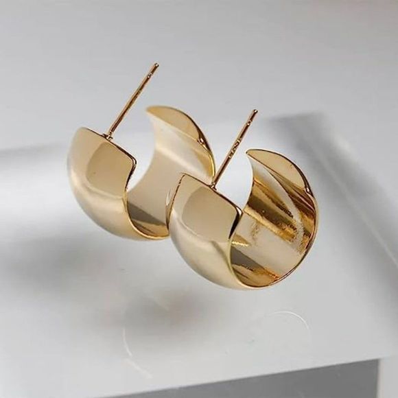 Women 14K Gold Plated Dainty Open Hoops Hypoallergenic Trendy Earrings - Picture 2 of 7